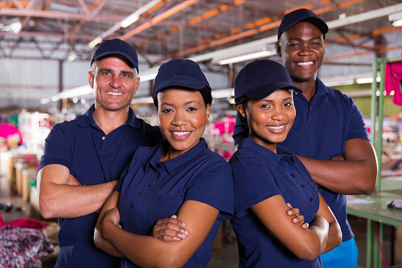 Healthy employees in manufacturing company